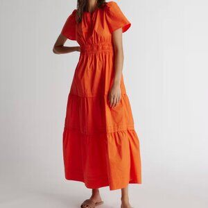 Quince 100% Organic Cotton Tiered Maxi Dress XS Vermillion Red